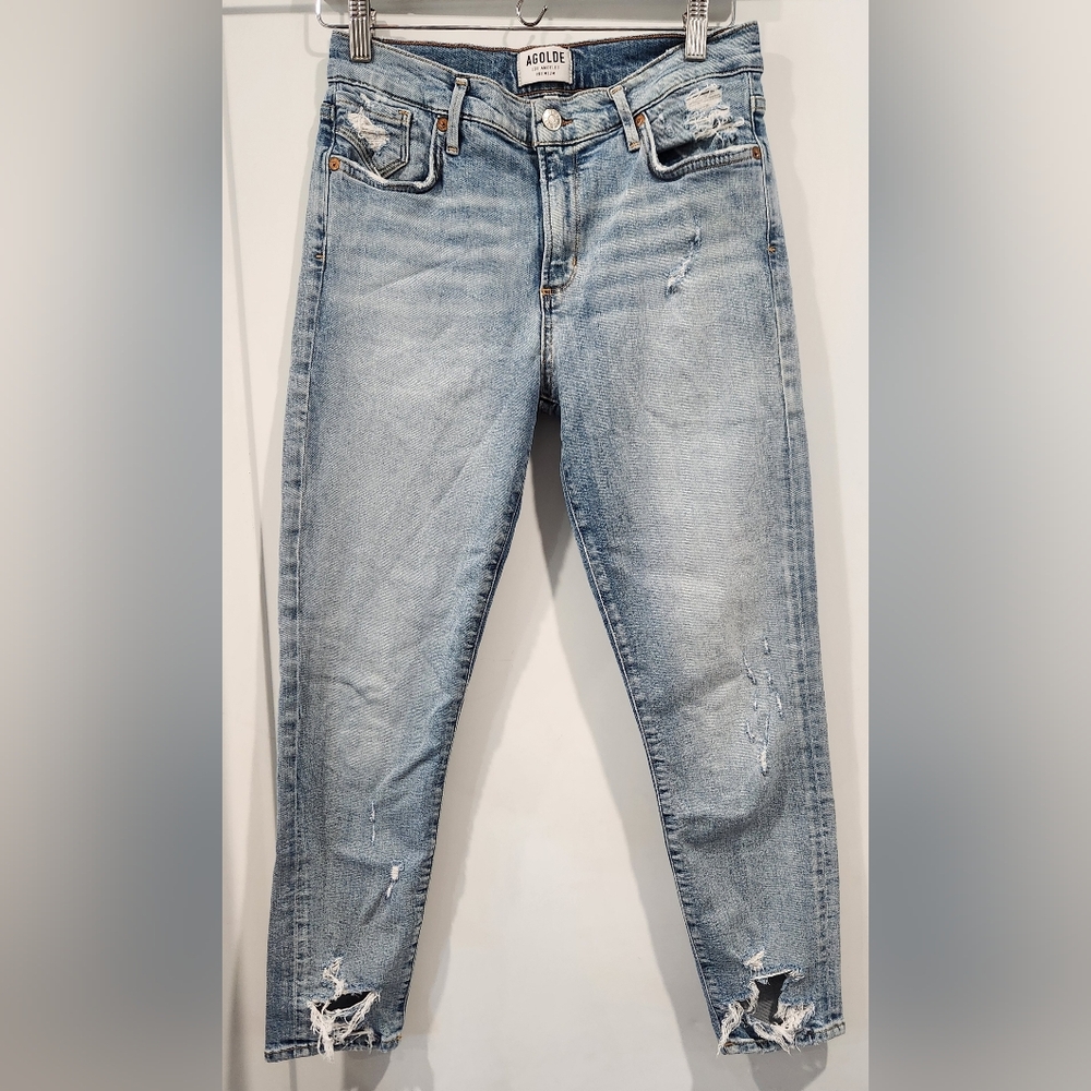 AGOLDE Sophie Distressed High Rise Skinny Crop Jeans A018-812 Size 28 Light Wash